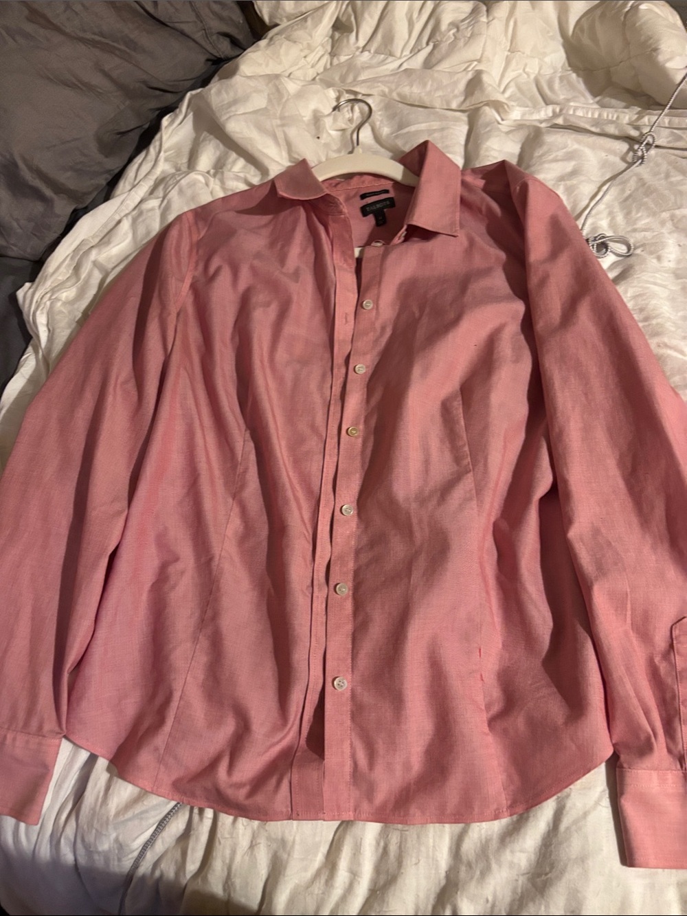 Womens Long-Sleeve Dress Shirt - Pink Tailored Button-Down 14